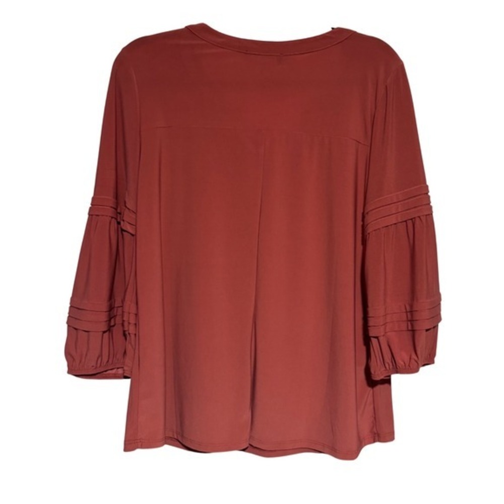 Corvia Blouse Women XL Mauve Excellent Pintuck Lantern Sleeve Split Neck - Picture 8 of 8